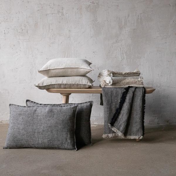 Linenme Linen Cushion Cover Natural Black Rustico Washed