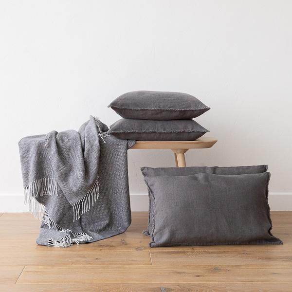 Linenme Linen Cushion Cover Steel Grey Terra Fringe