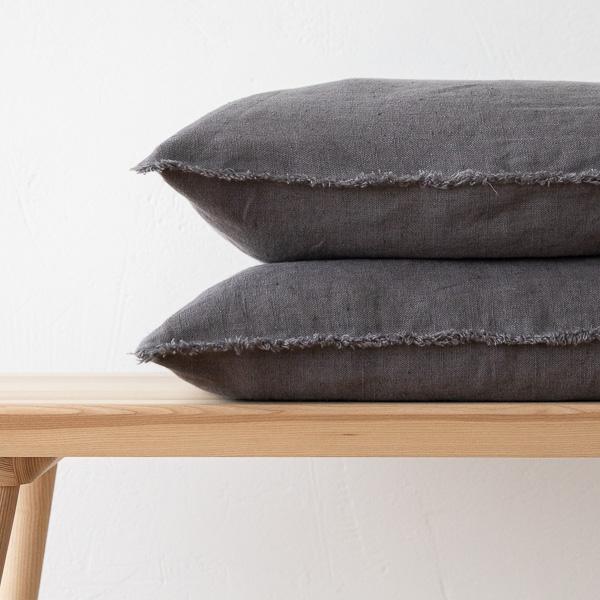 Linenme Linen Cushion Cover Steel Grey Terra Fringe