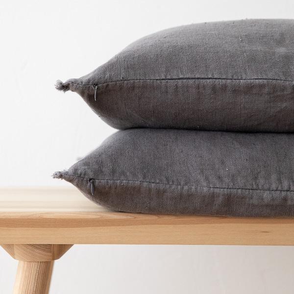 Linenme Linen Cushion Cover Steel Grey Terra Fringe