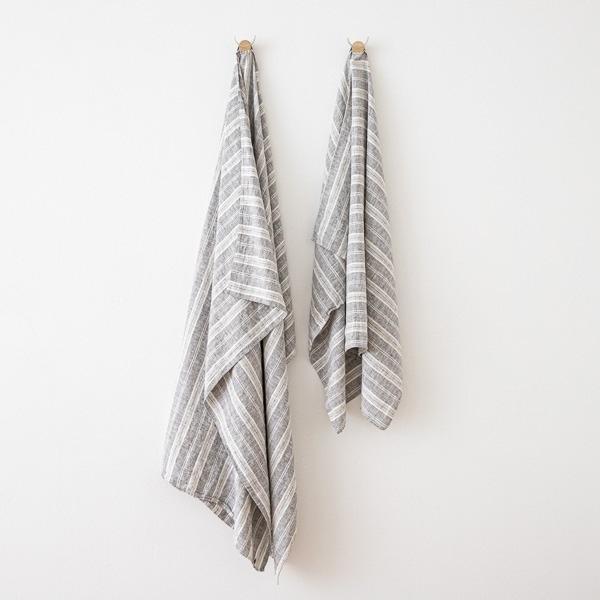 Linenme Linen Fabric Prewashed Graphite Multistripe