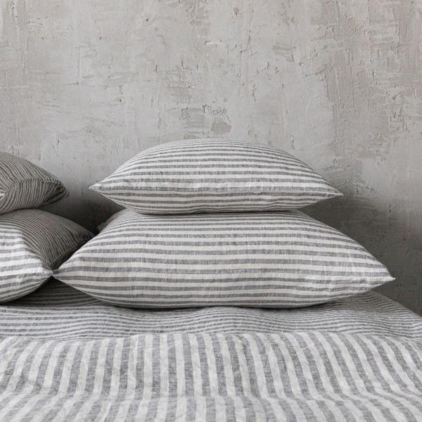 Linenme Linen Fabric Washed Graphite Ticking Stripe