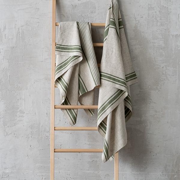 Linenme Linen Huckaback Bath Towel Forest Green Provence
