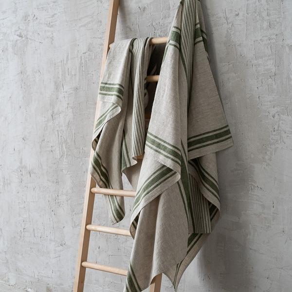 Linenme Linen Huckaback Bath Towel Forest Green Provence