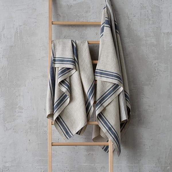 Linenme Linen Huckaback Bath Towel Indigo Natural Provence