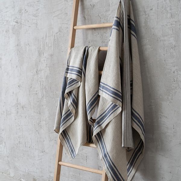 Linenme Linen Huckaback Bath Towel Indigo Natural Provence