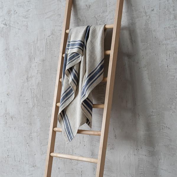 Linenme Linen Huckaback Bath Towel Indigo Natural Provence