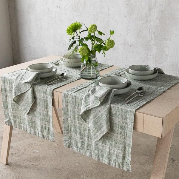 Linenme Linen Napkin Forest Green Natural Multistripe