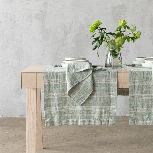 Linenme Linen Napkin Forest Green Natural Multistripe