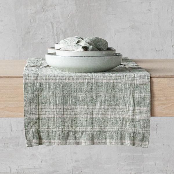 Linenme Linen Placemat Forest Green Natural Multistripe