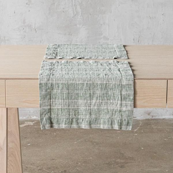 Linenme Linen Placemat Forest Green Natural Multistripe