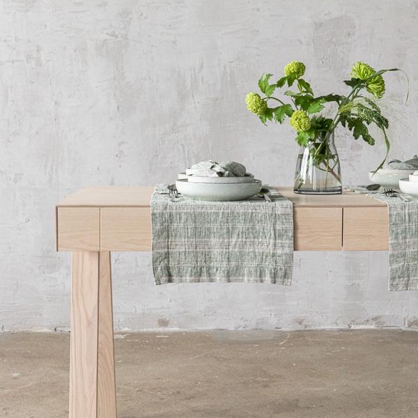Linenme Linen Placemat Forest Green Natural Multistripe