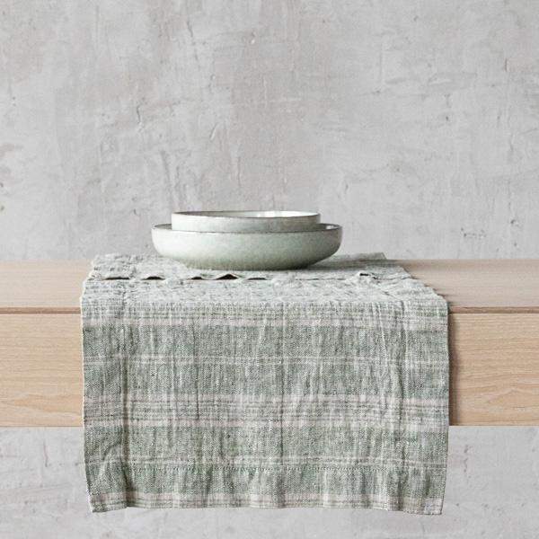 linenme Linen Placemat Forest Green Natural Multistripe
