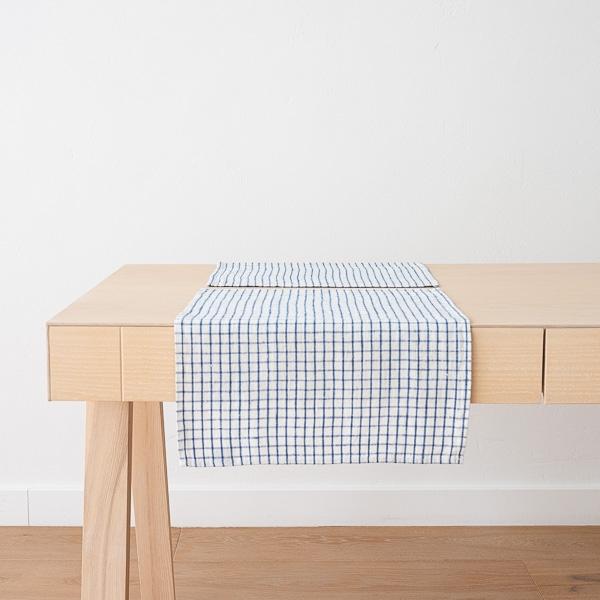 Linenme Linen Placemat Graphic Check Off White Blue