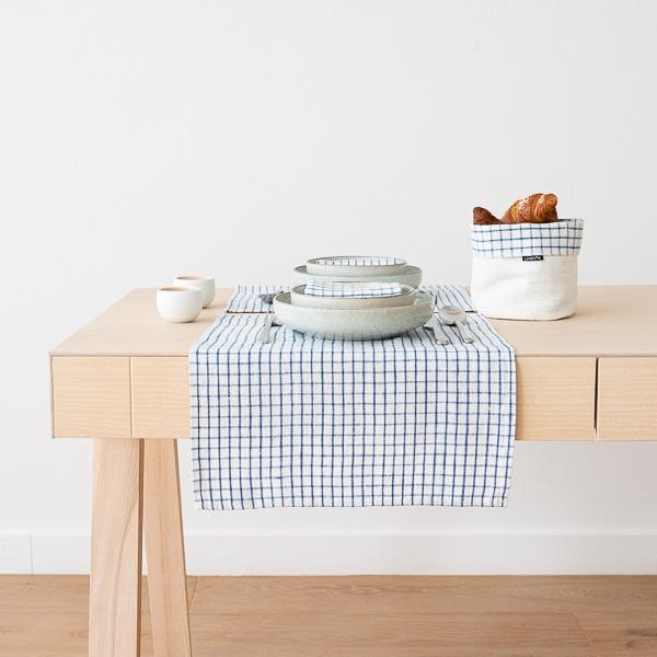 Linenme Linen Placemat Graphic Check Off White Blue