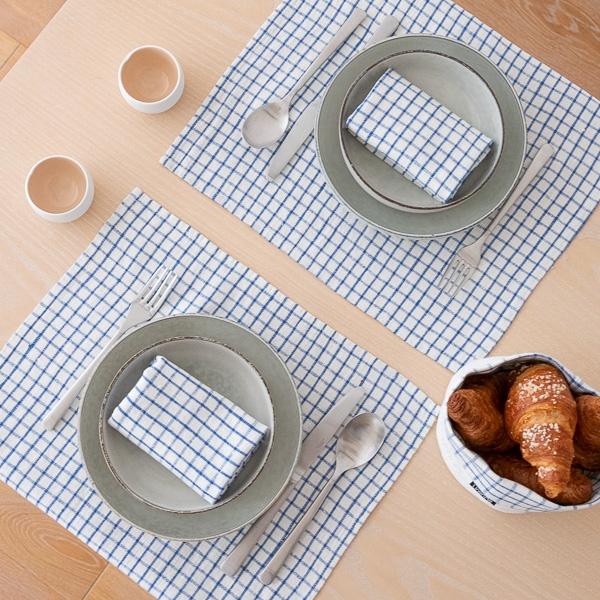 Linenme Linen Placemat Graphic Check Off White Blue