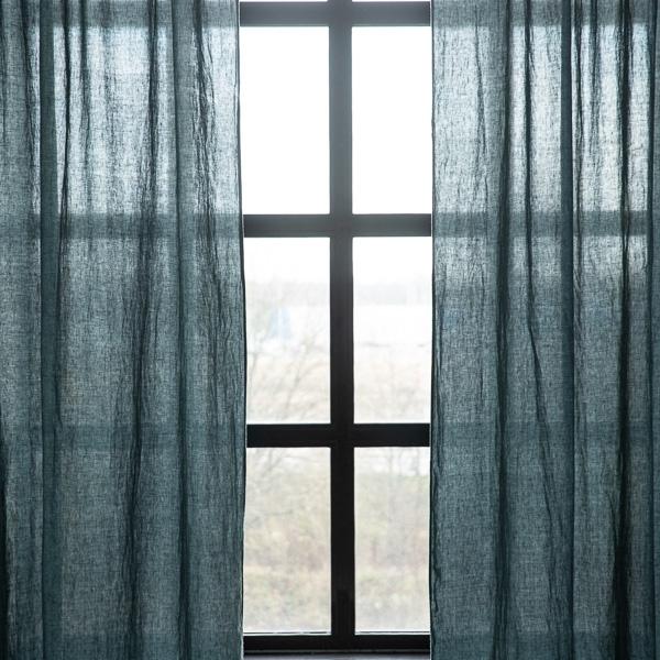 Linenme Linen Rod Pocket Curtain Panel Balsam Green Stone Washed