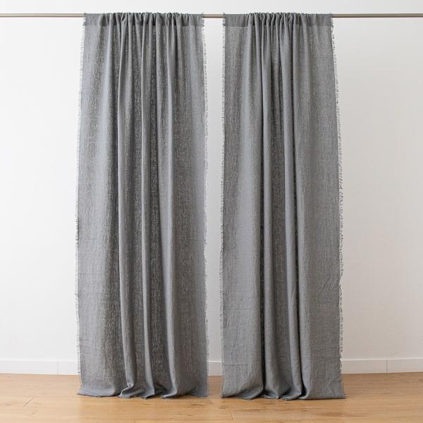 Linenme Linen Rod Pocket Curtain Panel Graphite Terra Fringe