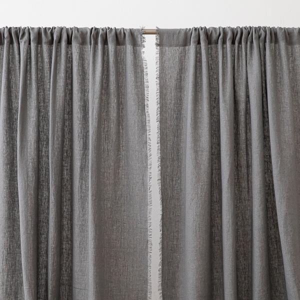 Linenme Linen Rod Pocket Curtain Panel Graphite Terra Fringe