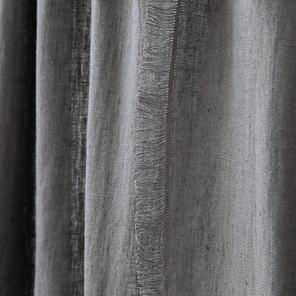Linenme Linen Rod Pocket Curtain Panel Graphite Terra Fringe