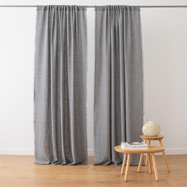 linenme Linen Rod Pocket Curtain Panel Graphite Terra Fringe