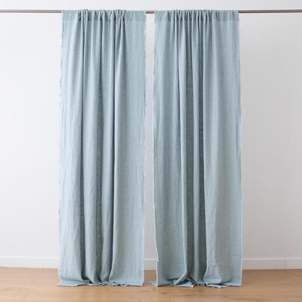 Linenme Linen Rod Pocket Curtain Panel Ice Blue Terra Fringe