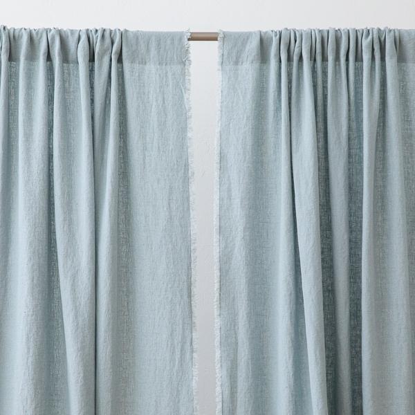 Linenme Linen Rod Pocket Curtain Panel Ice Blue Terra Fringe