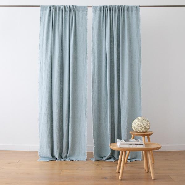 linenme Linen Rod Pocket Curtain Panel Ice Blue Terra Fringe