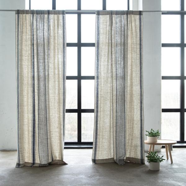 Linenme Linen Rod Pocket Curtain Panel Indigo Natural Provence