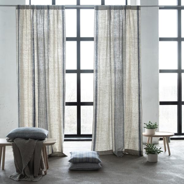 Linenme Linen Rod Pocket Curtain Panel Indigo Natural Provence