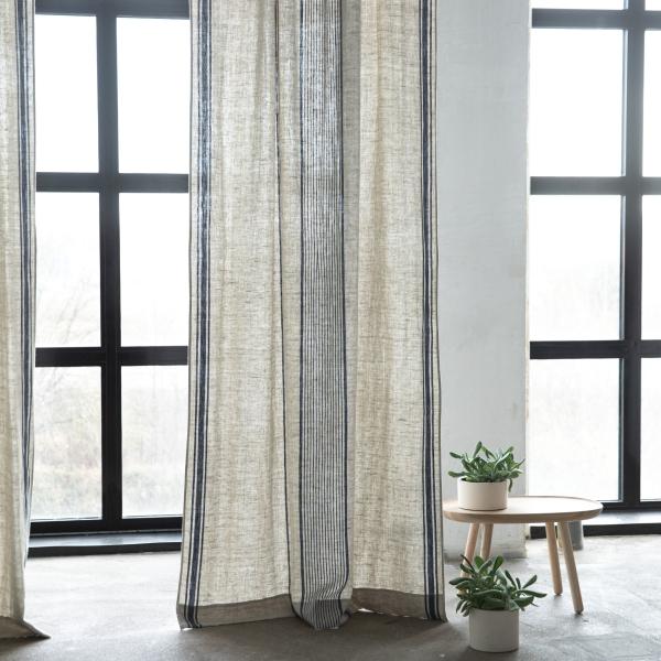 Linenme Linen Rod Pocket Curtain Panel Indigo Natural Provence