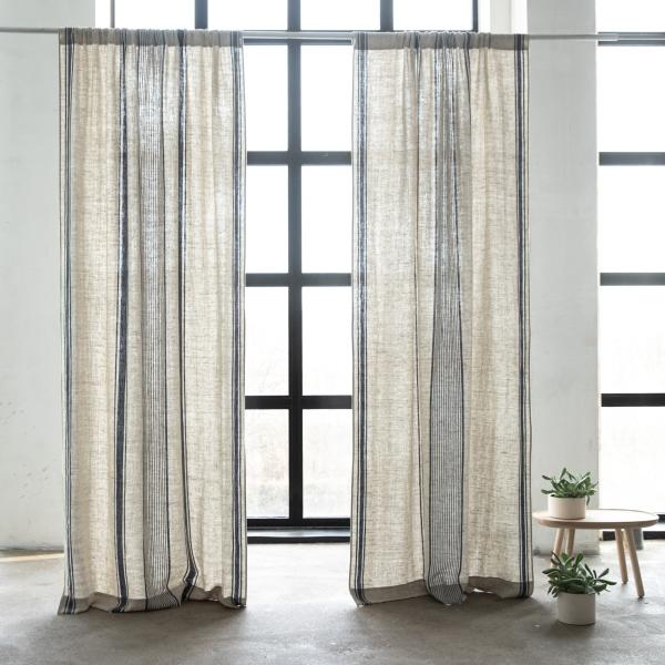 linenme Linen Rod Pocket Curtain Panel Indigo Natural Provence