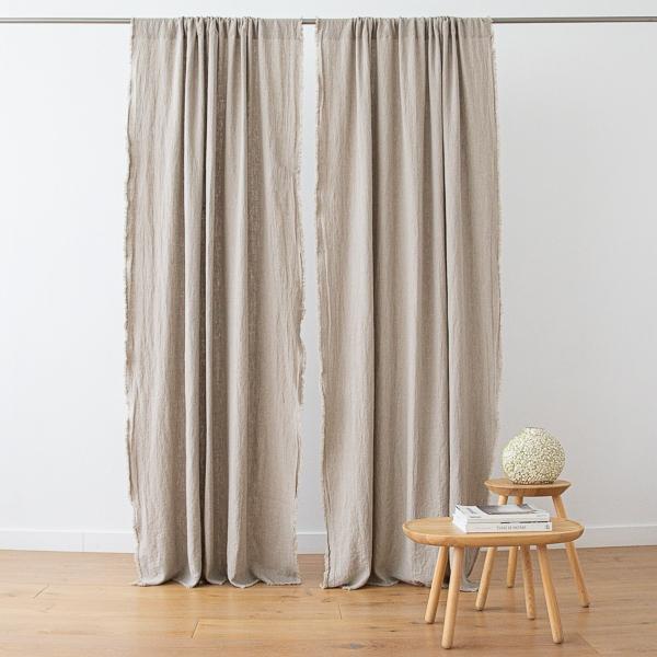 linenme Linen Rod Pocket Curtain Panel Natural Terra Fringe