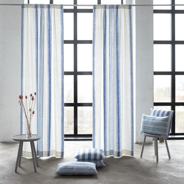 Linenme Linen Rod Pocket Curtain Panel Off White Blue Tuscany