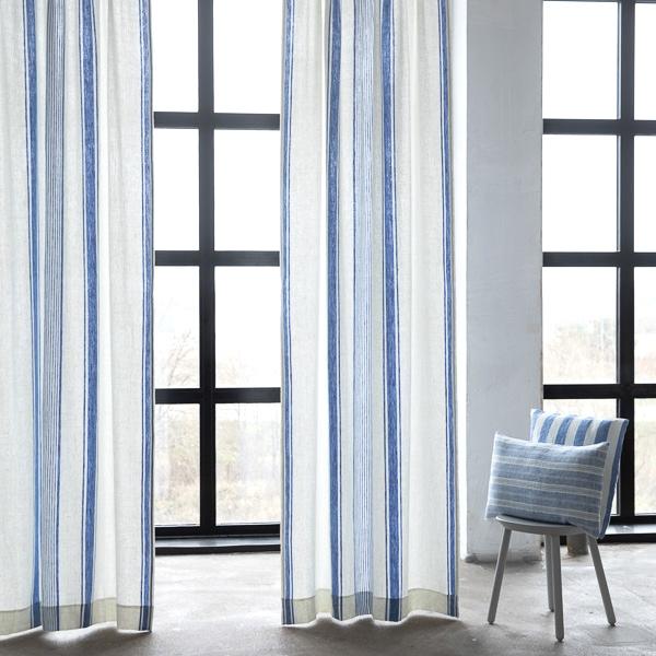 Linenme Linen Rod Pocket Curtain Panel Off White Blue Tuscany
