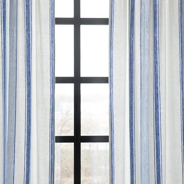 Linenme Linen Rod Pocket Curtain Panel Off White Blue Tuscany