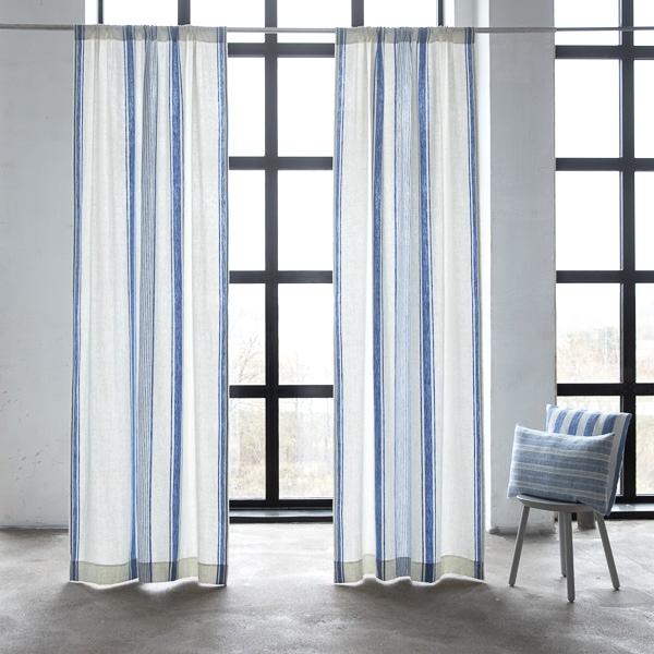 linenme Linen Rod Pocket Curtain Panel Off White Blue Tuscany