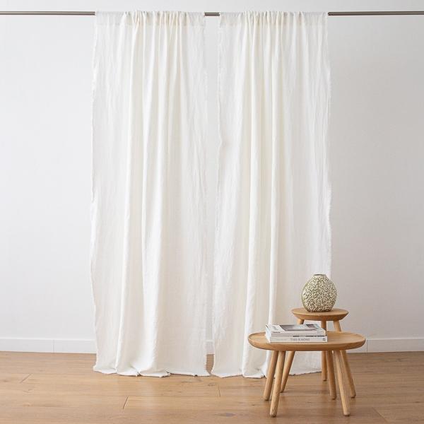 linenme Linen Rod Pocket Curtain Panel Off White Terra Fringe