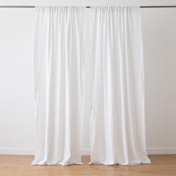 Linenme Linen Rod Pocket Curtain Panel Optical White Terra Fringe