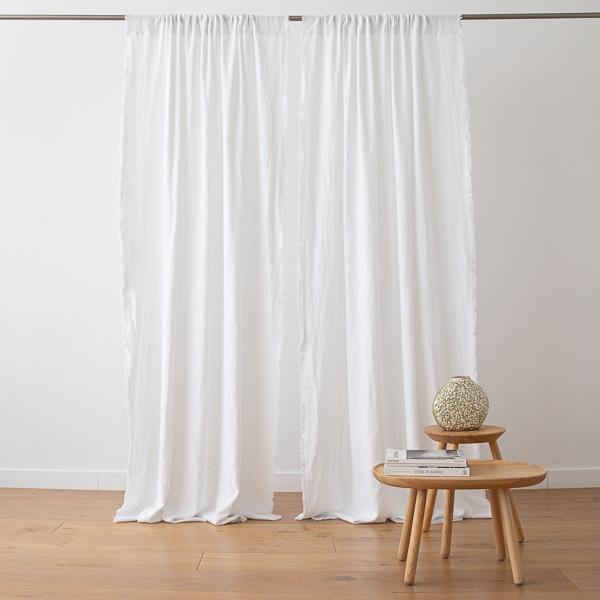 linenme Linen Rod Pocket Curtain Panel Optical White Terra Fringe