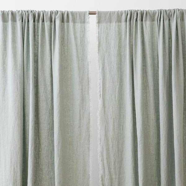 Linenme Linen Rod Pocket Curtain Panel Sea Foam Terra Fringe