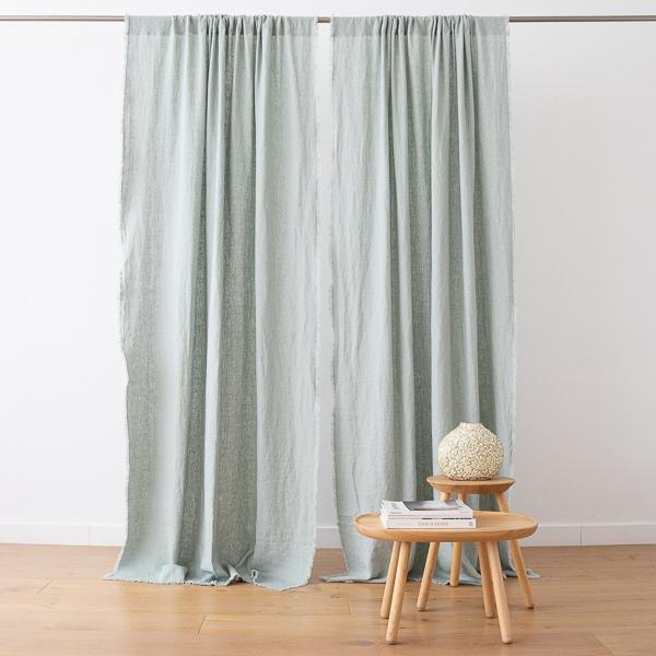 linenme Linen Rod Pocket Curtain Panel Sea Foam Terra Fringe