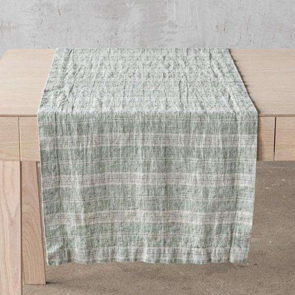Linenme Linen Runner Forest Green Natural Multistripe