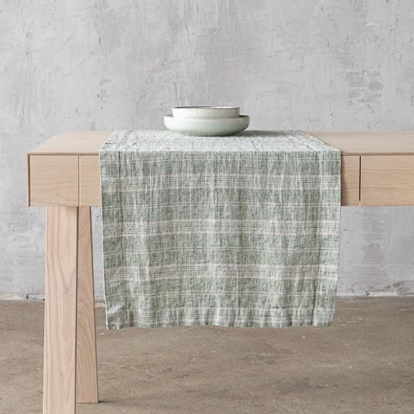 Linenme Linen Runner Forest Green Natural Multistripe