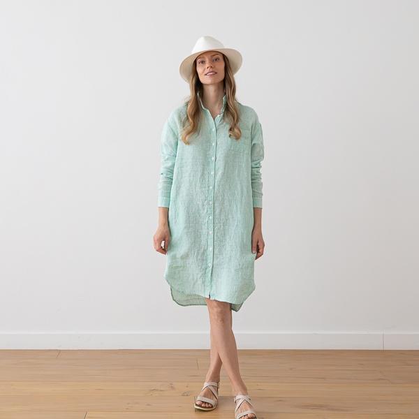 Linenme Linen Shirt Dress Stripe Emerald Green Paula