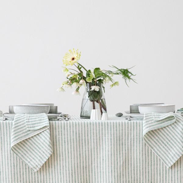 Linenme Linen Striped Tablecloth Brittany Aqua Foam