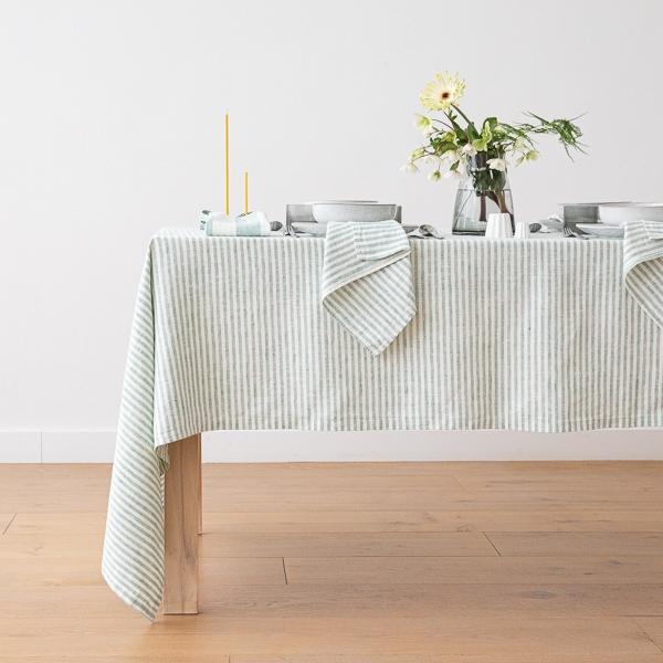 Linenme Linen Striped Tablecloth Brittany Aqua Foam