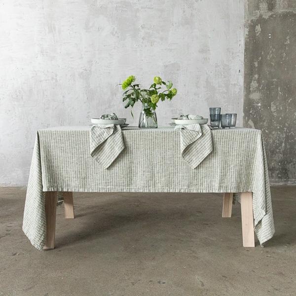 Linenme Linen Tablecloth Forest Green Natural Brittany