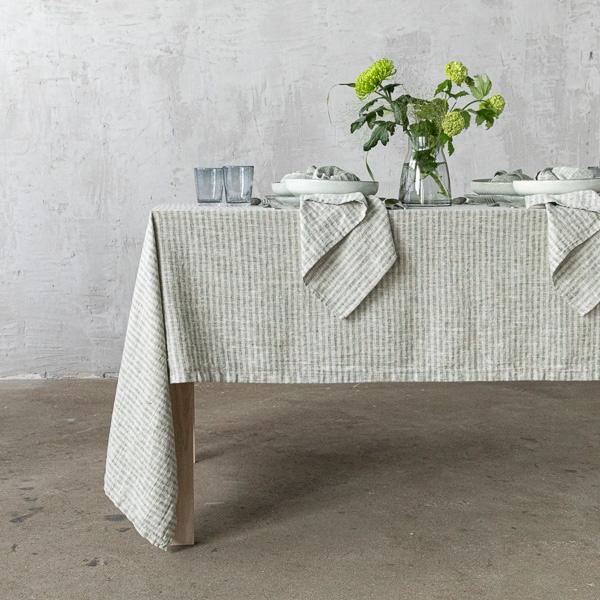 Linenme Linen Tablecloth Forest Green Natural Brittany
