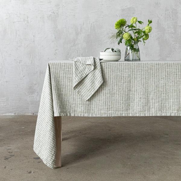 linenme Linen Tablecloth Forest Green Natural Brittany